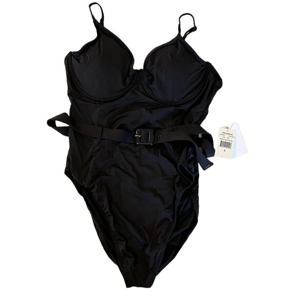 NWT Good American Wire Cup Belted One Piece Swimsuit in Black - Size 5 (2XL) - Picture 2 of 12